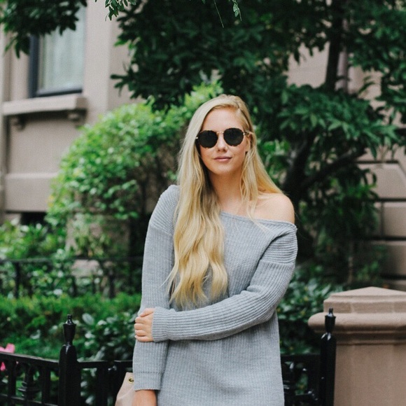 Gray Knit Off the Shoulder Sweater Dress - Picture 4 of 5